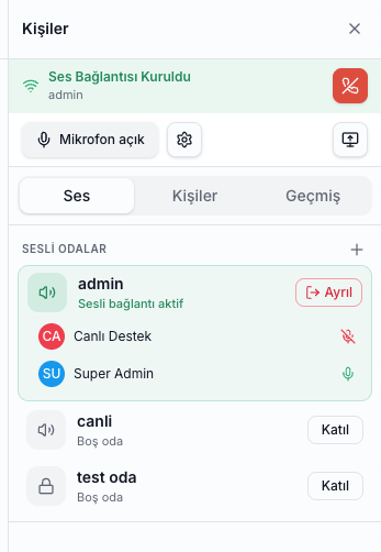 vTalep sesli odalar paneli